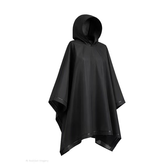 Totes Unisex Rain Poncho, Lightweight, Reusable, And Packable, Black