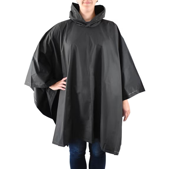 Totes Unisex Rain Poncho, Lightweight, Reusable, And Packable, Black