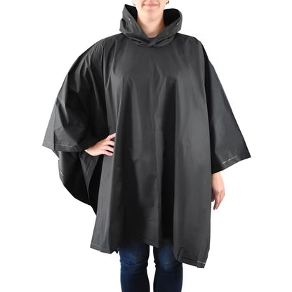Totes Unisex Rain Poncho, Lightweight, Reusable, And Packable, Black