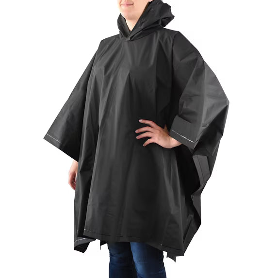 Totes Unisex Rain Poncho, Lightweight, Reusable, And Packable, Black