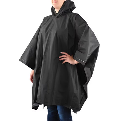Totes Unisex Rain Poncho, Lightweight, Reusable, And Packable, Black