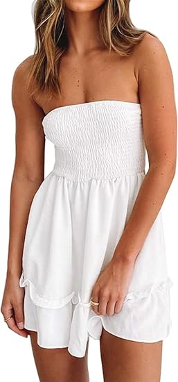Tsher Tube Top Dress for Women Summer Solid Strapless Mini Dress