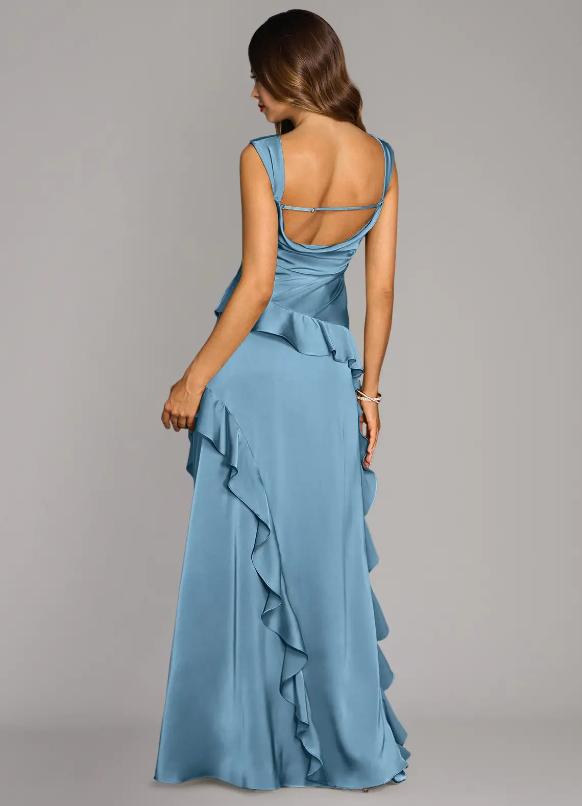Steel Blue A-Line Sweetheart Neckline Stretch Satin Dress Size: A10