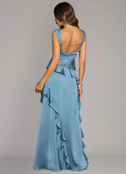 Steel Blue A-Line Sweetheart Neckline Stretch Satin Dress Size: A10