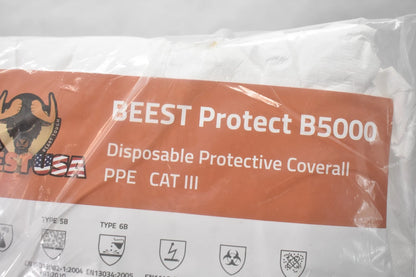 Beest Protect B5000 Disposable Protective Coverall PPE CAT III w Hood White XL