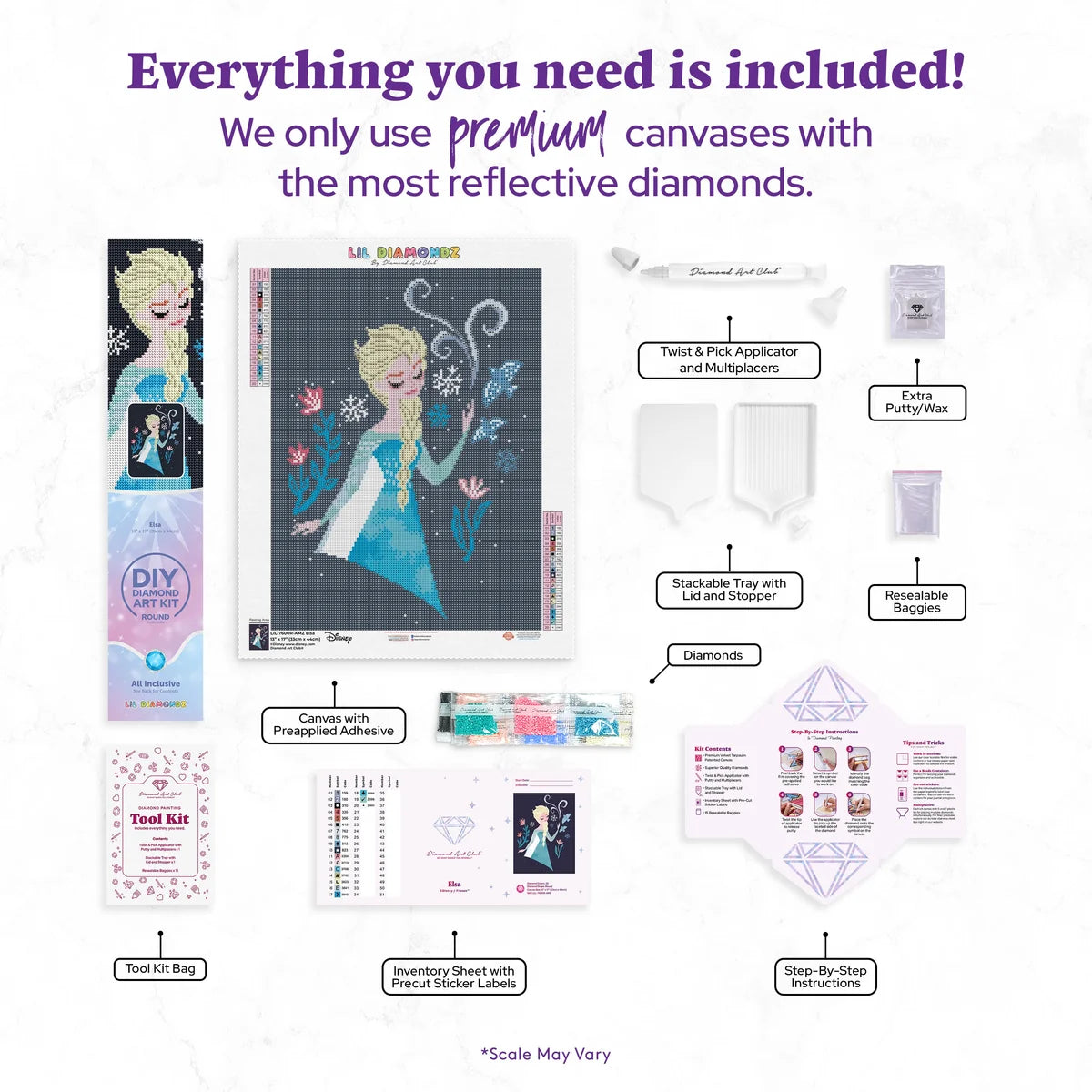 DIAMOND ART CLUB Elsa Diamond Painting Kit, Fun DIY Crafts for Adults, Round Diamond Art Canvas, 13" x 17" (33 cm x 44 cm)