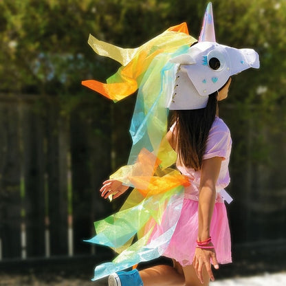 Glowing horn unicorn, A unicorn costume with a light-up horn and a matching tail.