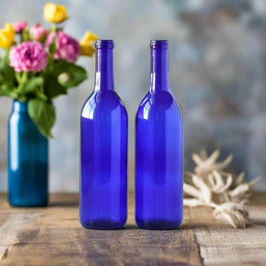 Empty Blue Wine Bottles, Stunning Blue Wine Bottle Decor, 750ml - DIY Projects, Decor And Bottle Trees, Pack Of 2