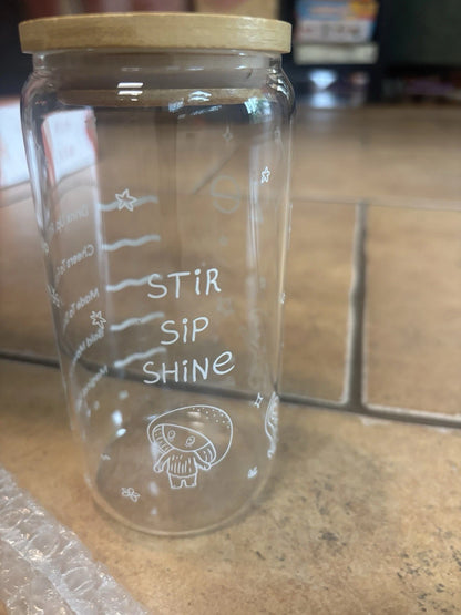 RYZE 16 oz iced Mushroom coffee glass with straw NEW ( Box Damage )