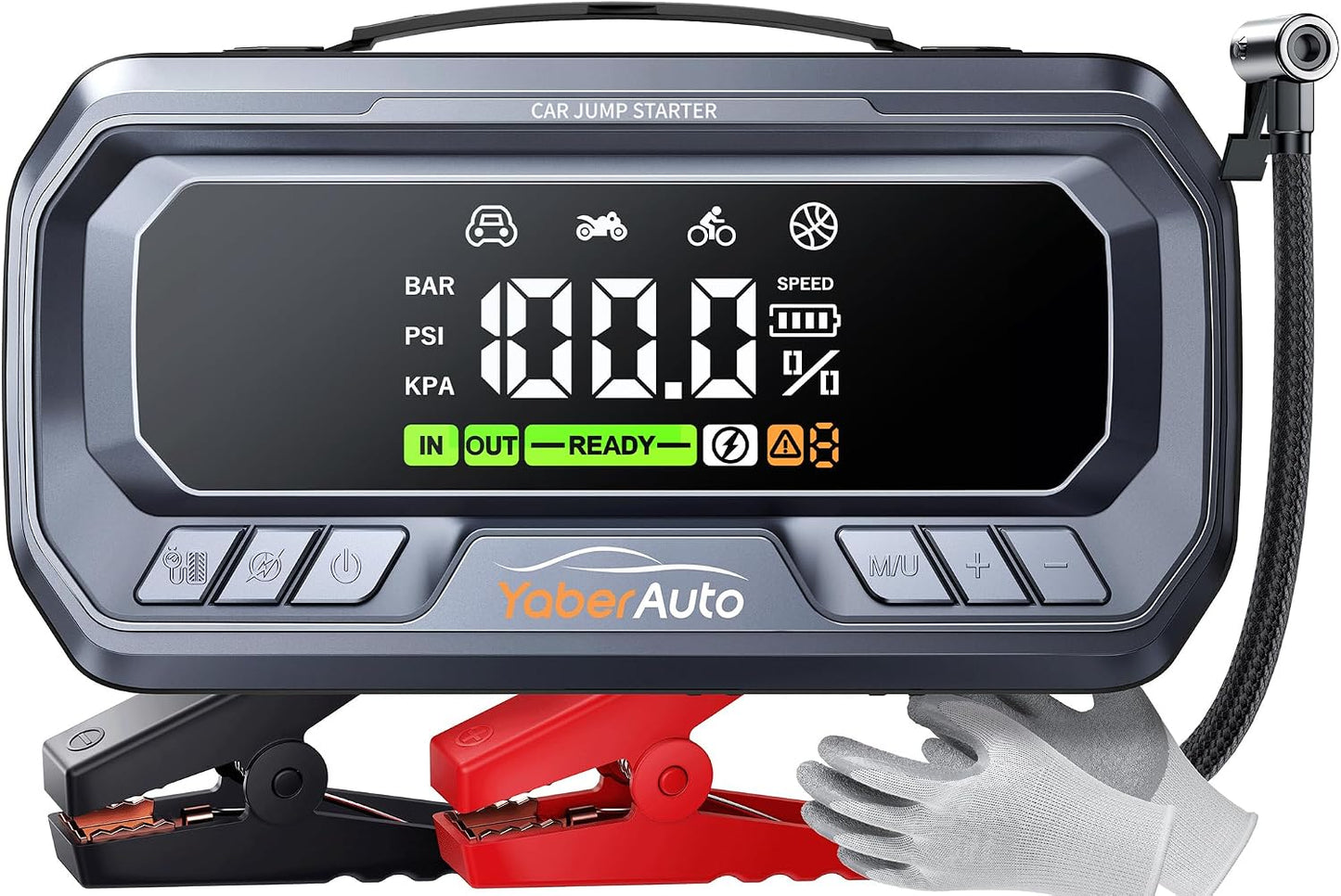 YaberAuto 12-in-1 Jump Starter with Air Compressor 8000A 160PSI 65W Charge 99Wh Portable Car Battery Jump Starter (All Gas/14L Diesel) Jump Box Car Battery Jumper Starter Portable Jumper Cable 160W DC