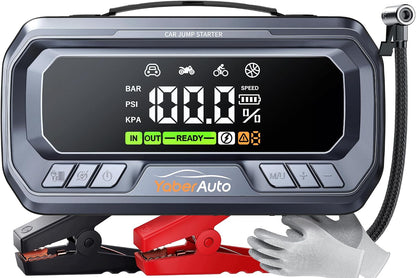 YaberAuto 12-in-1 Jump Starter with Air Compressor 8000A 160PSI 65W Charge 99Wh Portable Car Battery Jump Starter (All Gas/14L Diesel) Jump Box Car Battery Jumper Starter Portable Jumper Cable 160W DC