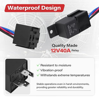 40 AMP Electric Fan Relay Kit with Thermostat Control Switch Electric 185 On 175 Off Electric Radiator Fan Relay Cooling Fan Relay Waterproof Fan Wiring Relay Kit for 12V Systems
