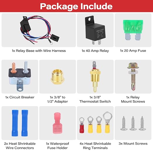 40 AMP Electric Fan Relay Kit with Thermostat Control Switch Electric 185 On 175 Off Electric Radiator Fan Relay Cooling Fan Relay Waterproof Fan Wiring Relay Kit for 12V Systems