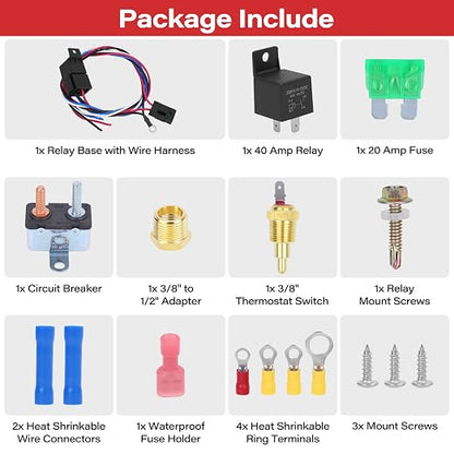 40 AMP Electric Fan Relay Kit with Thermostat Control Switch Electric 185 On 175 Off Electric Radiator Fan Relay Cooling Fan Relay Waterproof Fan Wiring Relay Kit for 12V Systems
