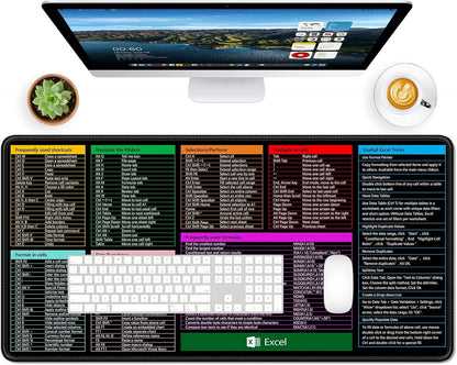 Excel Cheat Sheet Desk Pad, 31.2 x 15.1in, Extended Large Gaming Mouse Pad, Big XXL Computer Keyboard Shortcuts Keys Mat for Desktop, Office Spreadsheet Desk Mats for Keyboard and Laptop, Black