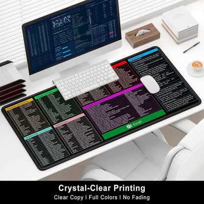 Excel Cheat Sheet Desk Pad, 31.2 x 15.1in, Extended Large Gaming Mouse Pad, Big XXL Computer Keyboard Shortcuts Keys Mat for Desktop, Office Spreadsheet Desk Mats for Keyboard and Laptop, Black