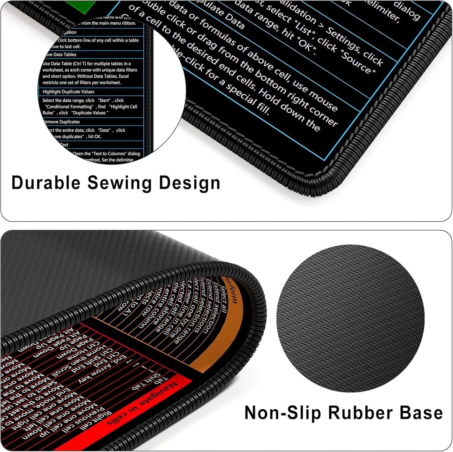 Excel Cheat Sheet Desk Pad, 31.2 x 15.1in, Extended Large Gaming Mouse Pad, Big XXL Computer Keyboard Shortcuts Keys Mat for Desktop, Office Spreadsheet Desk Mats for Keyboard and Laptop, Black
