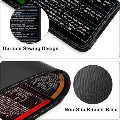 Excel Cheat Sheet Desk Pad, 31.2 x 15.1in, Extended Large Gaming Mouse Pad, Big XXL Computer Keyboard Shortcuts Keys Mat for Desktop, Office Spreadsheet Desk Mats for Keyboard and Laptop, Black