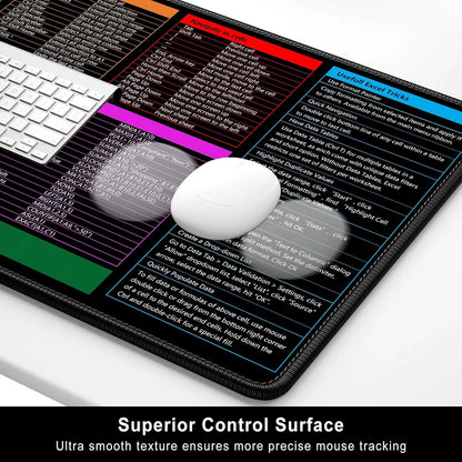 Excel Cheat Sheet Desk Pad, 31.2 x 15.1in, Extended Large Gaming Mouse Pad, Big XXL Computer Keyboard Shortcuts Keys Mat for Desktop, Office Spreadsheet Desk Mats for Keyboard and Laptop, Black