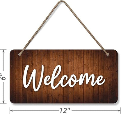 SmartSign Welcome Sign for Front Door Wooden Hanging Decor with Rope, 6" x 12", Handwritten Font, Pre-Drilled Holes, Ideal for Events, Reception, Cafe, Garden, Made in USA