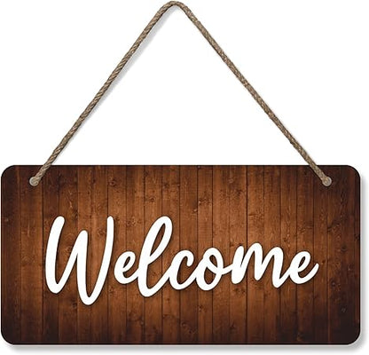 SmartSign Welcome Sign for Front Door Wooden Hanging Decor with Rope, 6" x 12", Handwritten Font, Pre-Drilled Holes, Ideal for Events, Reception, Cafe, Garden, Made in USA