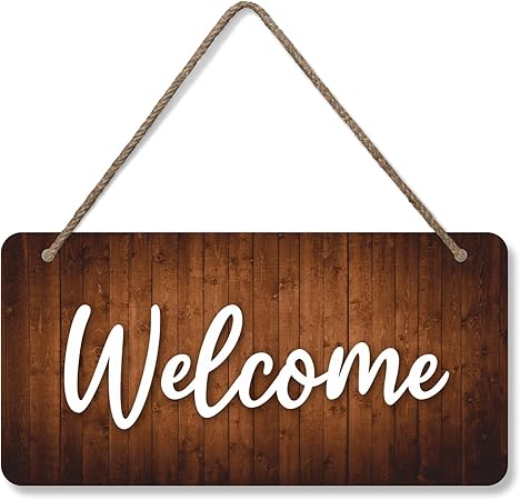 SmartSign Welcome Sign for Front Door Wooden Hanging Decor with Rope, 6" x 12", Handwritten Font, Pre-Drilled Holes, Ideal for Events, Reception, Cafe, Garden, Made in USA