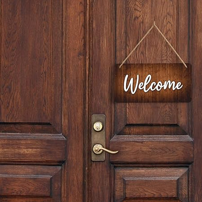 SmartSign Welcome Sign for Front Door Wooden Hanging Decor with Rope, 6" x 12", Handwritten Font, Pre-Drilled Holes, Ideal for Events, Reception, Cafe, Garden, Made in USA