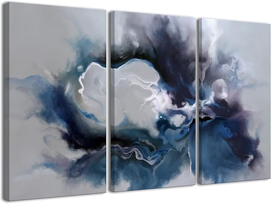 Blue and Grey Wall Art-Abstract Picture 3 Piece Canvas Print Wall Painting Modern Artwork Canvas Wall Art for Living Room Home Office Decor