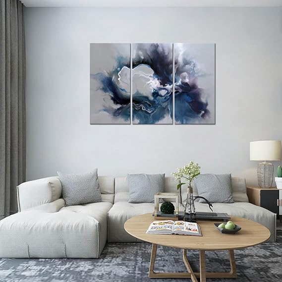 Blue and Grey Wall Art-Abstract Picture 3 Piece Canvas Print Wall Painting Modern Artwork Canvas Wall Art for Living Room Home Office Decor