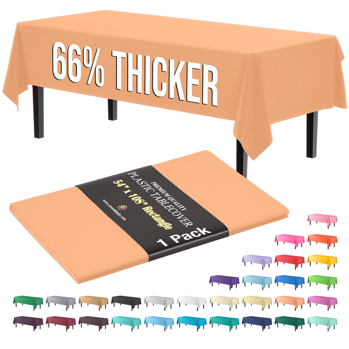Premium Peach Plastic Table Cover 54 x 108 in.