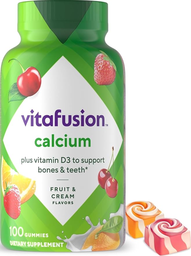 Vitafusion Calcium 500Mg Gummy Vitamins for Adults Creamy Swirled Fruits Dietary Supplement, 100 Count