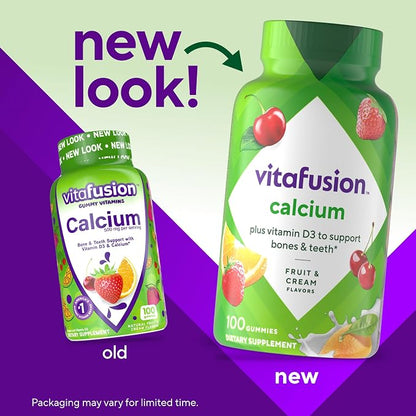 Vitafusion Calcium 500Mg Gummy Vitamins for Adults Creamy Swirled Fruits Dietary Supplement, 100 Count