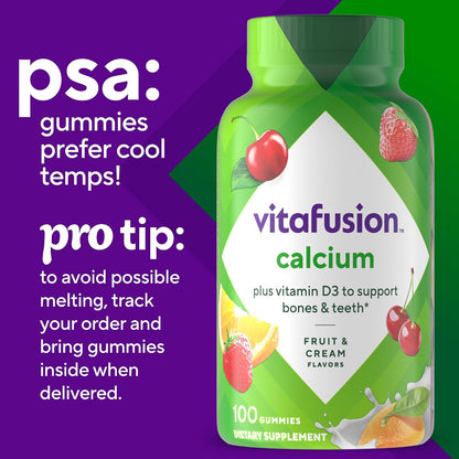 Vitafusion Calcium 500Mg Gummy Vitamins for Adults Creamy Swirled Fruits Dietary Supplement, 100 Count
