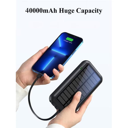 UYAYOHU Power-Bank-Solar-Portable-Charger - 40000mAh Power Bank Large Capacity Built in 3 Output and 1 Input Cables and Flashlight 5V3.1A Fast Charger Compatible with All Smart Phones and Devices