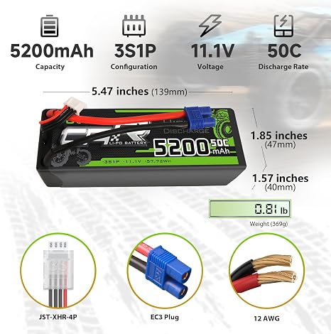 OVONIC 3s Lipo Battery 50C 5200mAh 11.1V Lipo Battery with Dean-Style T RC Car Truck Boat Airplane Helicopter Quadcopter
