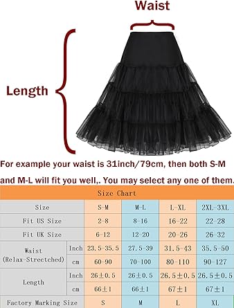 Shimaly Women's 50s Vintage Petticoat 26" Crinoline Rockabilly Tutu Skirt Slip S-3XL
