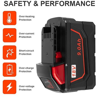 9000mAh 48-11-1880 High Output 18V Batteries Replacement for Milwaukee (2 pack)