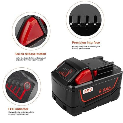9000mAh 48-11-1880 High Output 18V Batteries Replacement for Milwaukee (2 pack)
