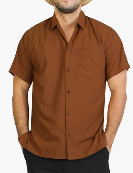 LA LEELA Mens Short Sleeve Button Down Casual Shirts Beach Summer Solid Work Shirt Vacation Camp Collared Shirts for Men