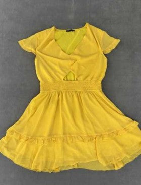 Yellow Short Dress with Ruffle Hem