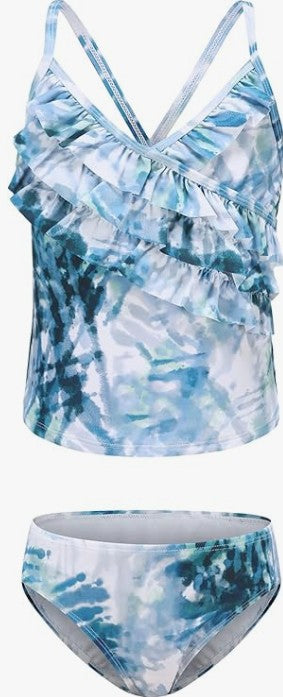 Girls’ Two-Piece Tankini Swimsuit – Hawaiian Tie-Dye