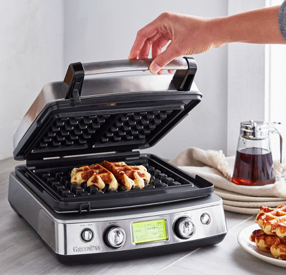 GreenPan Elite Ceramic Nonstick 2-Square Waffle Maker Premiere Stainless Steel