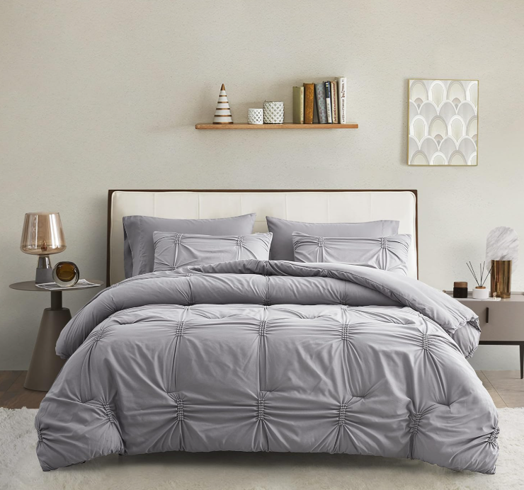 Maple&Stone Gray Comforter Sets for Queen Bed - Grey Bedding Sets Queen, Bed Set 5 Pieces, All Season Grey Bed in a Bag 88x88 inches