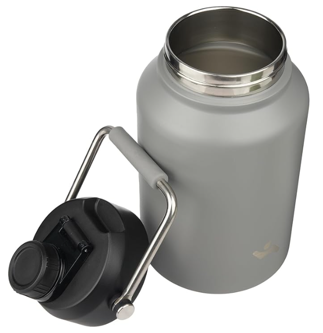 Konokyo 1 Gallon Jug with Handle,128 oz Insulated Water Bottle with Carrying Pouch, Double Wall Vacuum Stainless Steel Metal Bottle,Gray