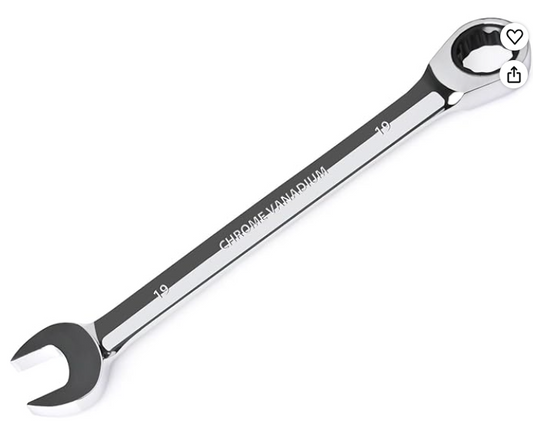 Egofine 19mm Ratcheting Combination Wrench Metric, Industrial Grade Gear Spanner with 12-Point Design, 72-Tooth Ratchet, Chrome Vanadium Steel