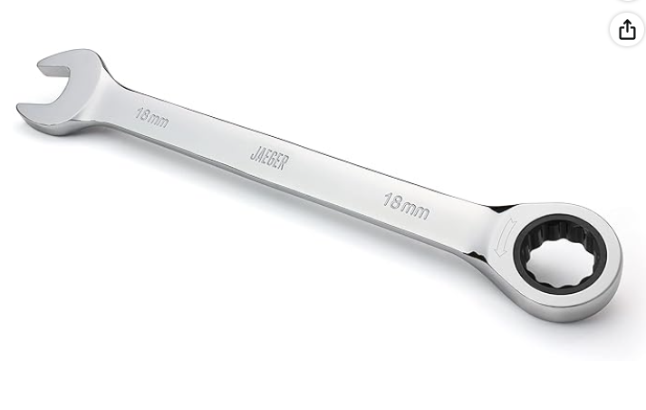 Jaeger 18 mm Ratchet Combination Wrench with 90-Tooth Ratcheting Precision and Hardened, Polished Steel for Projects with Metric Tight Spaces