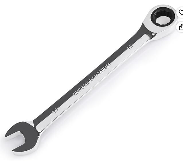 Egofine 15mm Ratcheting Combination Wrench Metric, Industrial Grade Gear Spanner with 12-Point Design, 72-Tooth Ratchet, Chrome Vanadium Steel