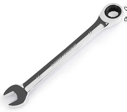 Egofine 15mm Ratcheting Combination Wrench Metric, Industrial Grade Gear Spanner with 12-Point Design, 72-Tooth Ratchet, Chrome Vanadium Steel