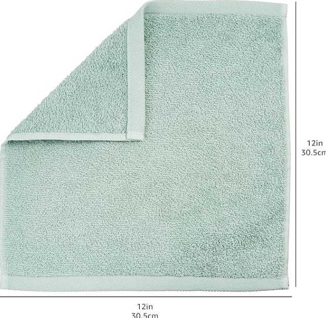 Basics face Towels for bathroom, 100 Cotton Extra Absorbent washcloth, Fast Drying - salon towel - 24 Pack (12 x 12 inches), Seafoam Green, Ice Blue, White
