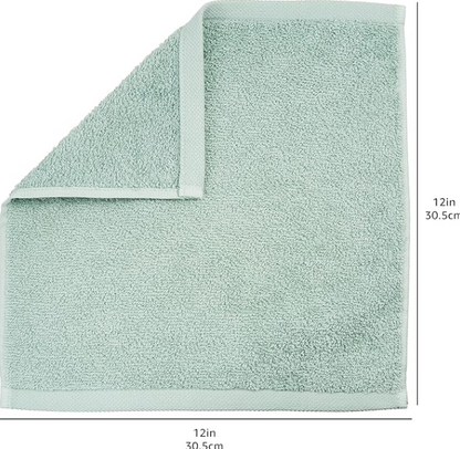 Basics face Towels for bathroom, 100 Cotton Extra Absorbent washcloth, Fast Drying - salon towel - 24 Pack (12 x 12 inches), Seafoam Green, Ice Blue, White